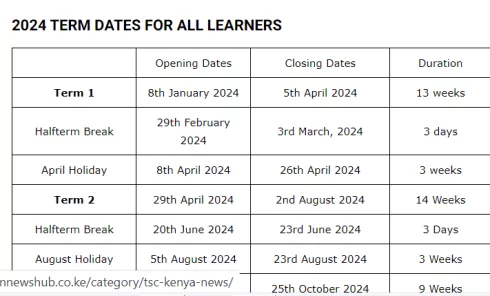 Education Ministry releases the 2024 term dates for schools and ...